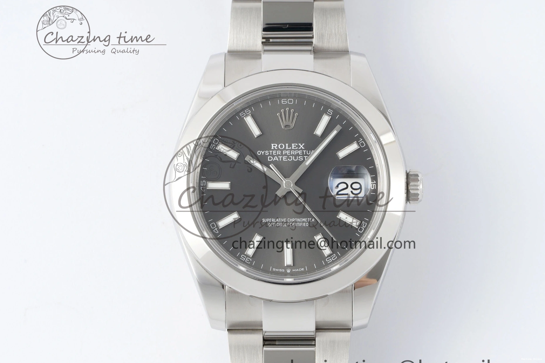 0107 Sophisticated DateJust 41 SS Polished Bezel KING 1:1 Best Edition 904L Steel Gray Stick Dial on Oyster Bracelet VR 2162